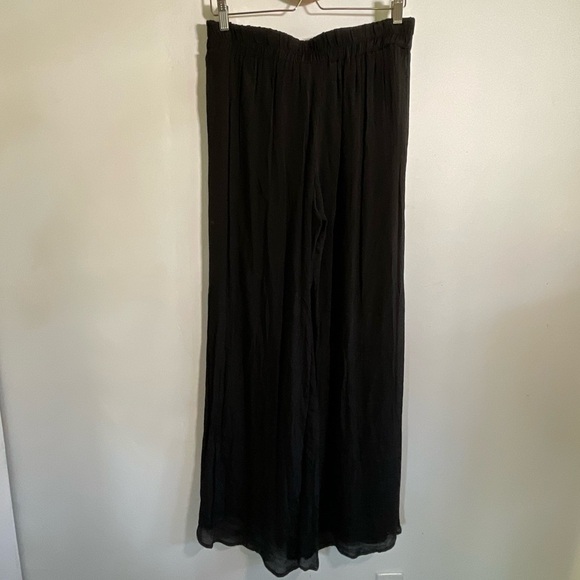 Stella Cruz Palazzo Pants Sheer Black Wide Leg High Waist Beach Long Size L - Picture 3 of 7
